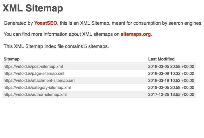 Leitarvélabestun í Yoast. XML Sitemaps. 